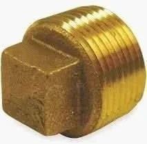 A close-up of the 1 BRASS PLUG by Quality Pipe Products showcases its hex head and threaded section, built for durability. The square-shaped head ensures easy tightening or loosening, making it perfect for fire protection systems. Its slightly textured brass surface improves grip and reliability.