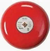 The Potter Electric Signal 10 BELL with a glossy red circular design, white center displaying text and symbols, is ULC-compliant and designed for wall mounting. Operating on 24V DC ensures effective performance.