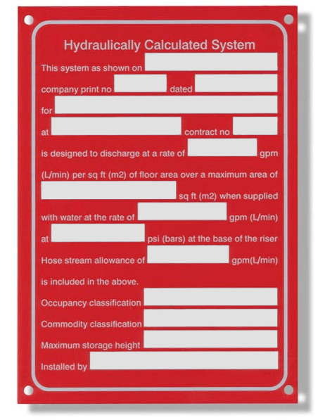 ALUM HYD CAL SIGN - Fire Protection Parts