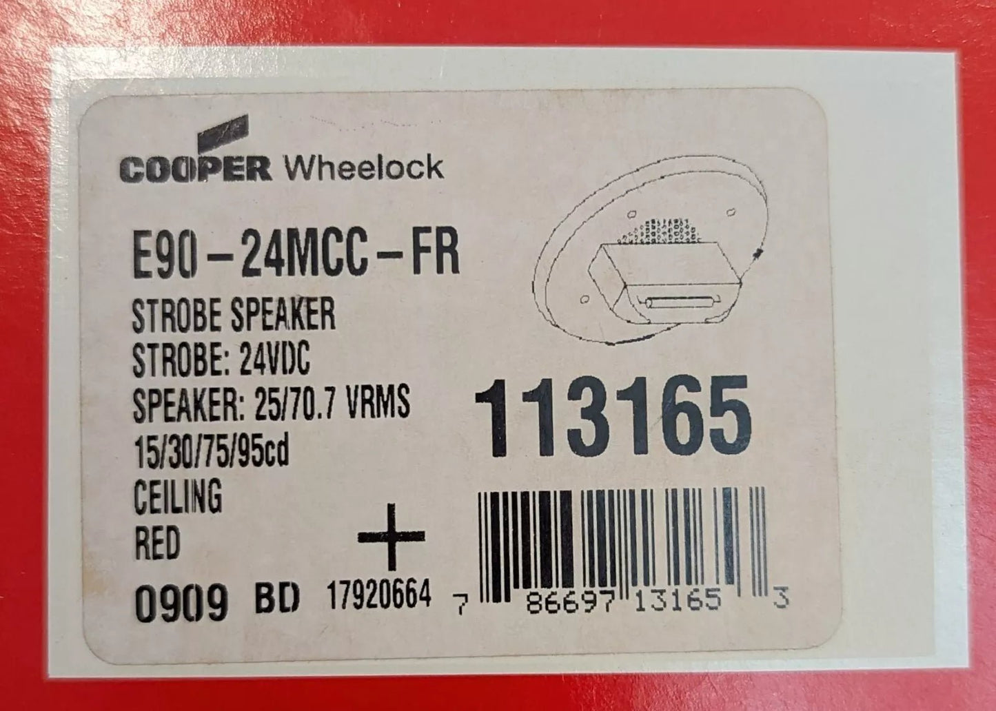 Cooper Wheelock E90 - 24MCC - FR Speaker Strobe - Red - Fire Protection Parts