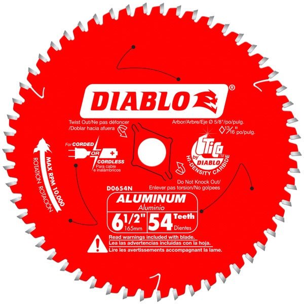 Diablo D0654NA 6 - 1/2 in. x 54 Tooth Medium Aluminum Cutting Saw Blade - Fire Protection Parts