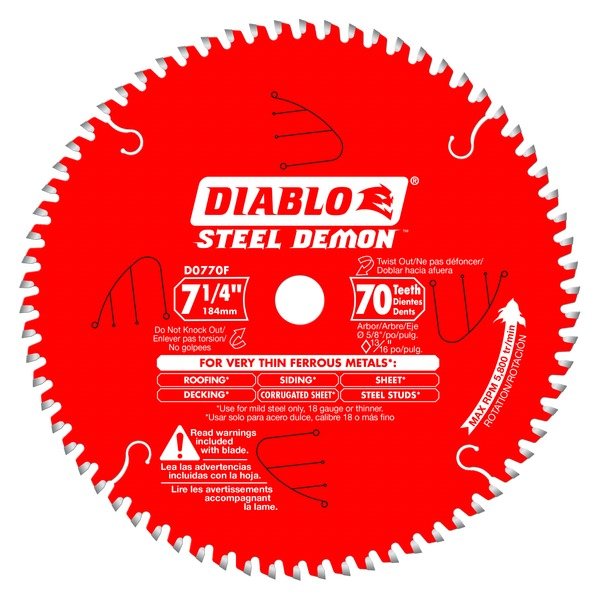 Diablo D0770FA 7 - 1/4 in. x 70 Tooth Steel Demon Carbide - Tipped Saw Blade for Metal - Fire Protection Parts