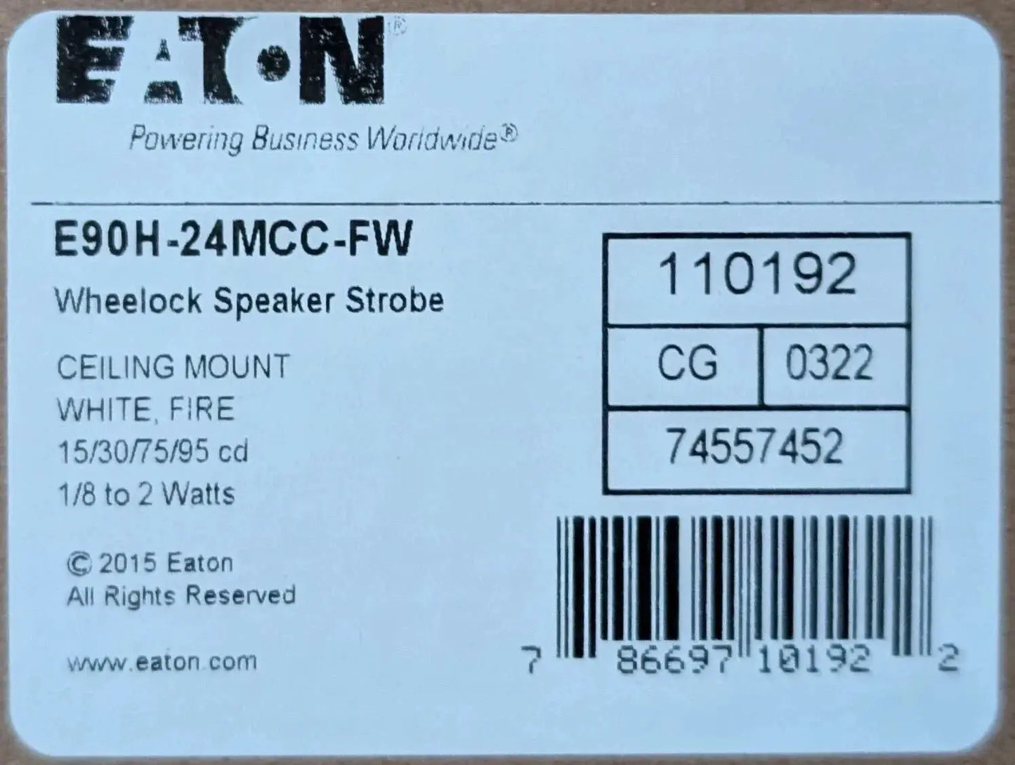 Eaton Wheelock E90H-24MCC-FW Ceiling Mount Speaker Strobe by Fredland Supply Company