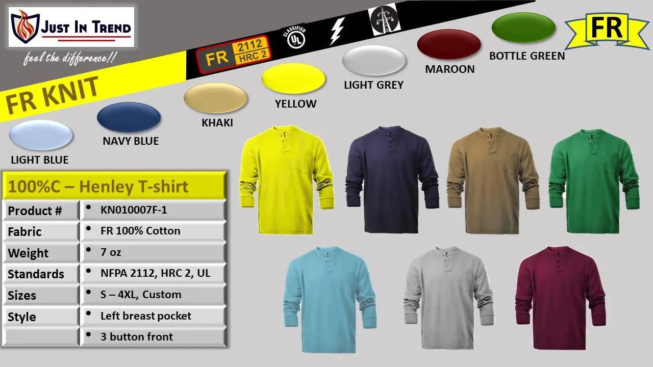 Flame Resistant Henley T-Shirts by Just In Trend