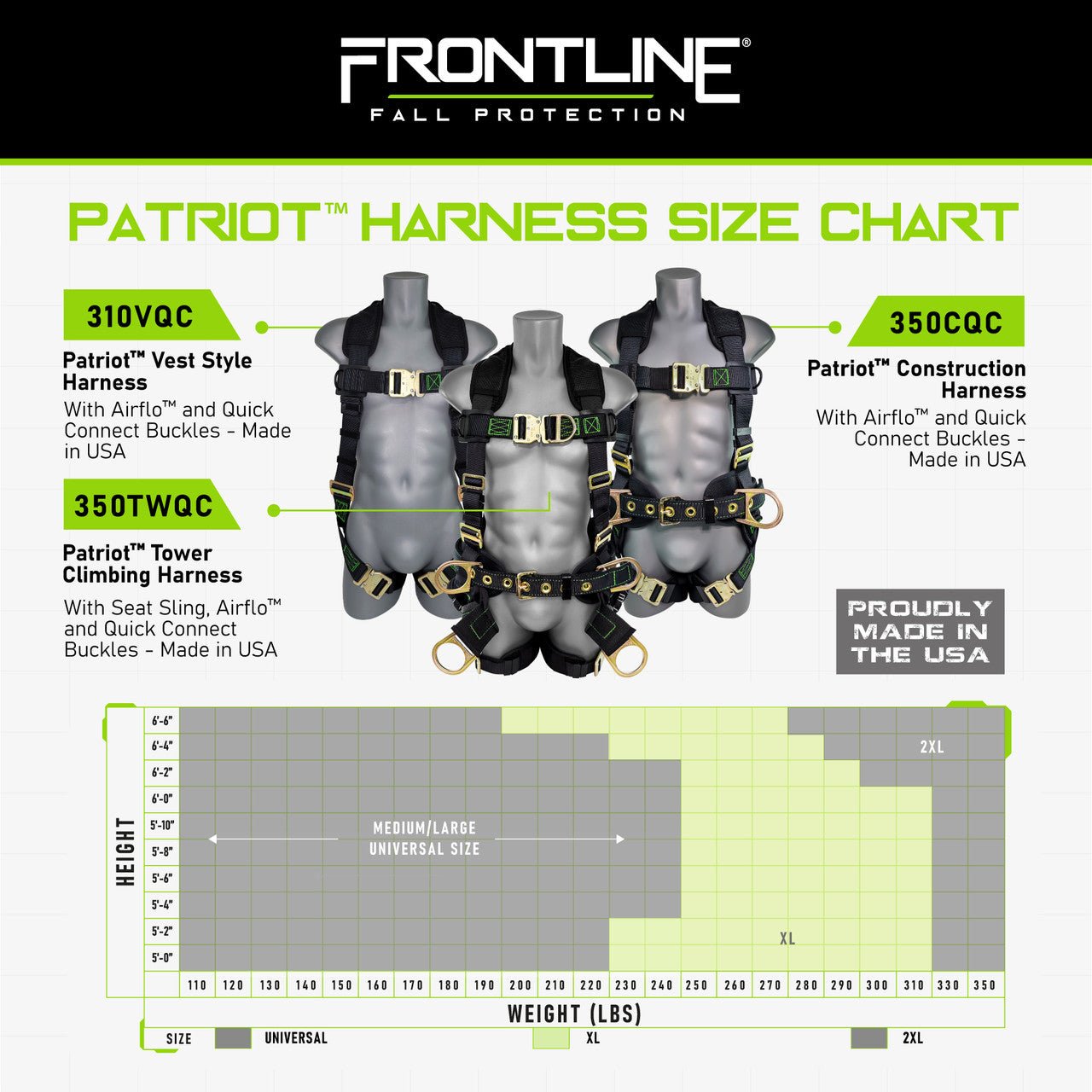 Frontline 310VQC Patriot Vest Style Harness with Airflo and Quick Connect Buckles - Made in USA XL - Fire Protection Parts