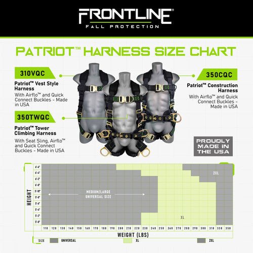 Frontline 350CQC Patriot Construction Harness with Airflo and Quick Connect Buckles - Made in USA XL - Fire Protection Parts