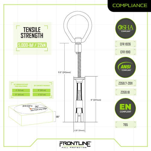 Frontline COB345KSV Reusable 5K Concrete Anchor Bolt with Swiveling D - Ring - Fire Protection Parts