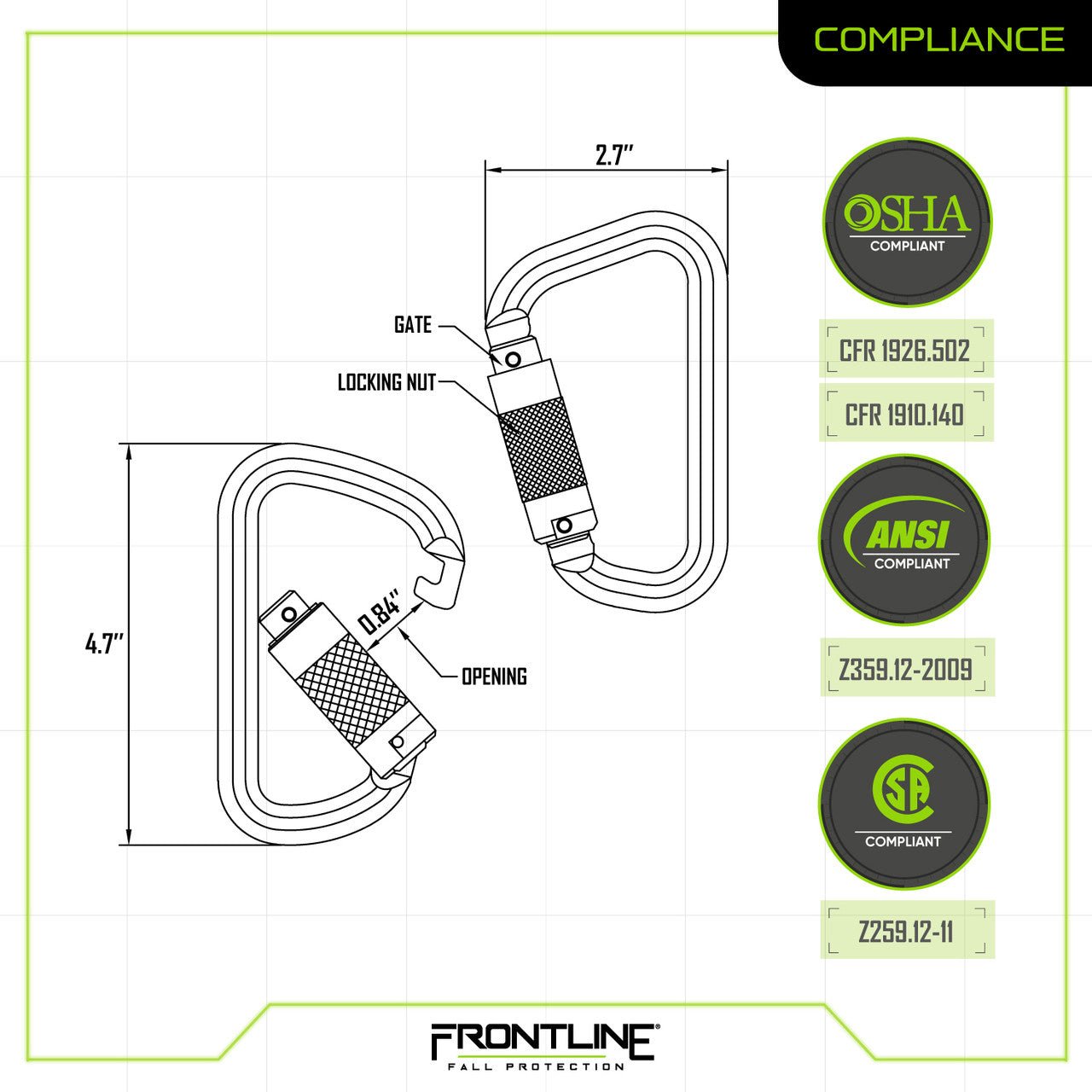 Frontline CSQ184 Steel Quarter Turn - locking Carabiner - Fire Protection Parts