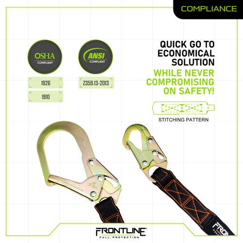 Frontline LIS61R Combat 6' Single Leg Rebar Hook End Lanyard with Internal Shock Absorber - Fire Protection Parts