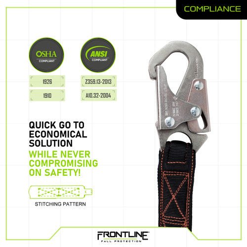 Frontline LIS62S Combat 6' Double Leg Snaphook Lanyard with Internal Shock Absorber - Fire Protection Parts