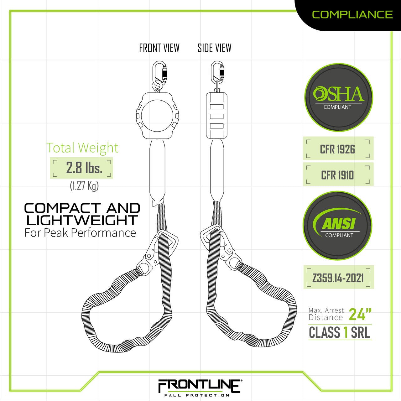Frontline RPA091TB Tie Back Single Leg Web 9' SRL with Tie Back Hook End - Fire Protection Parts
