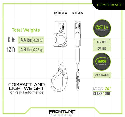 Frontline RPAR Aramid Fiber Web Single Leg SRL with Steel Rebar Hook End - Fire Protection Parts