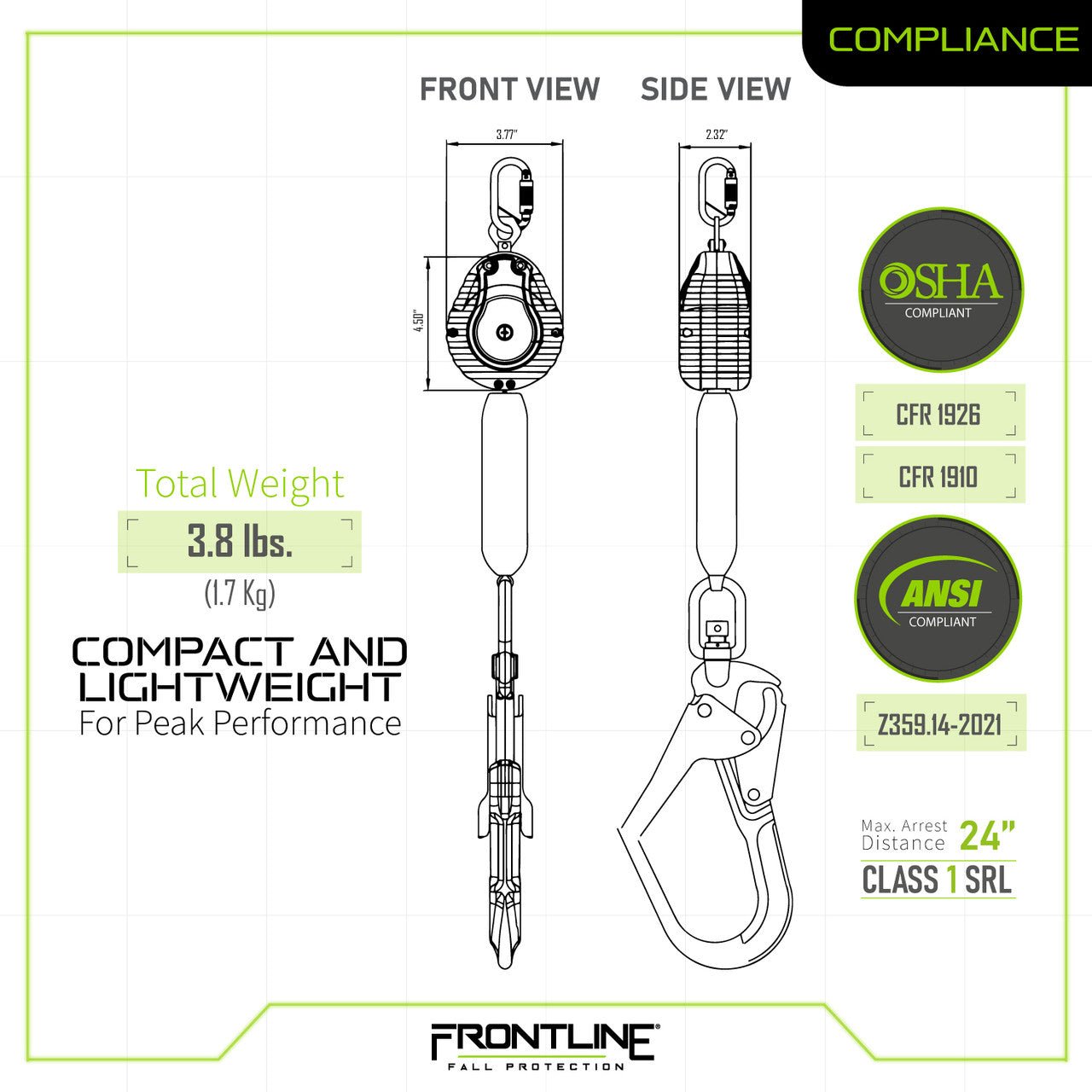 Frontline RPW061R Web Single Leg 6' SRL with Steel Rebar Hook End - Fire Protection Parts