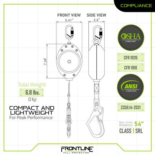 Frontline RPW20R Web Single Leg 20' SRL with Steel Rebar Hook End - Fire Protection Parts