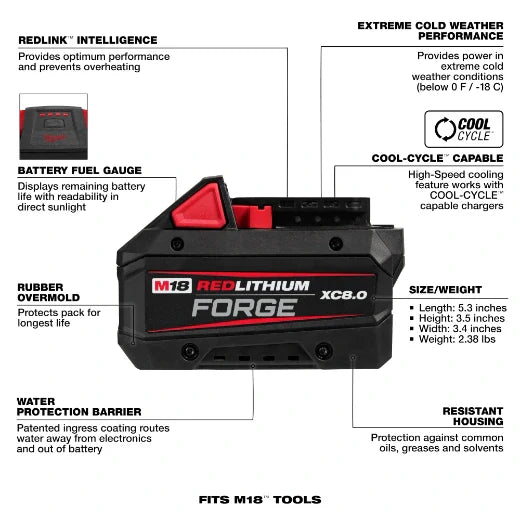 Milwaukee 48 - 11 - 1881 M18™ REDLITHIUM™ FORGE™ XC8.0 Battery Pack - Fire Protection Parts
