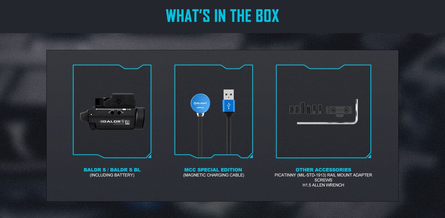 OLIGHT BALDRSBK Baldr S Rail Mounted Light 800 Lumens - Fire Protection Parts