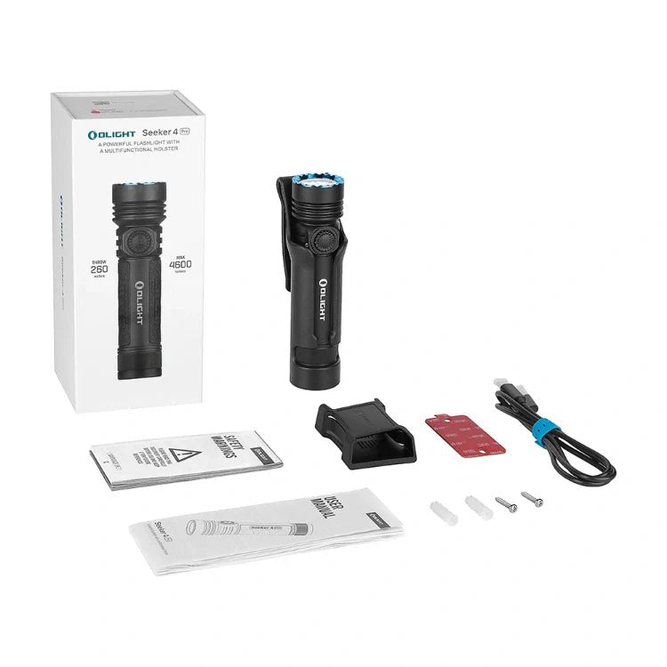 OLIGHT SEEKER4PROMTBKCW Seeker 4 Pro High Power Flashlight - Matte Black CW(5700~7000K) - Fire Protection Parts