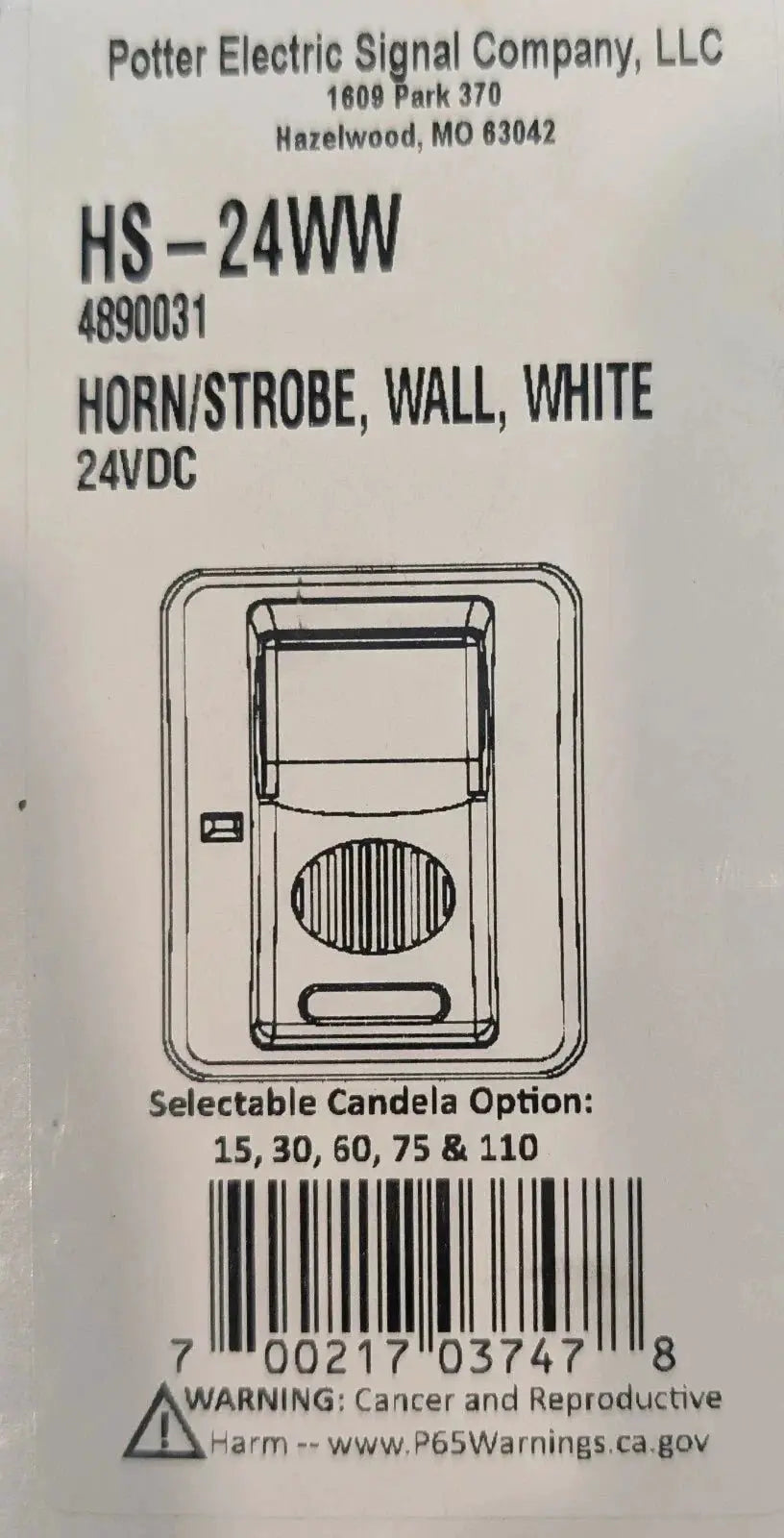 Potter HS-24WW Selectable Candela Wall Mount Horn Strobe by Fredland Supply Company