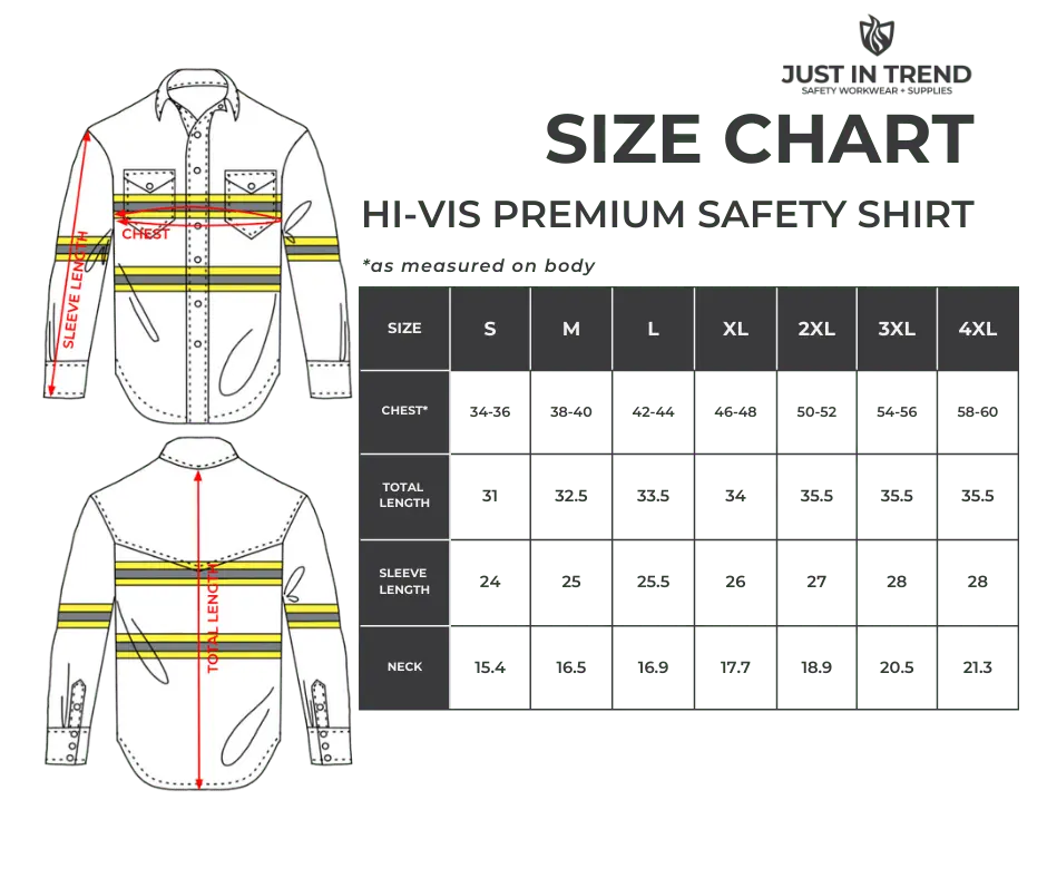Premium High Visibility Hi Vis Reflective Safety Work Shirts - Full Sleeve Shirt Just In Trend Fire Protection Parts Premium High Visibility Hi Vis Reflective Safety Work Shirts - Full Sleeve - Fire Protection Parts