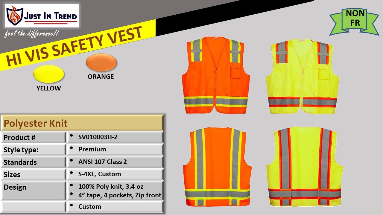 Premium High Visibility Hi Vis Safety Vest - Fluorescent - 100% Poly Knit - Fire Protection Parts