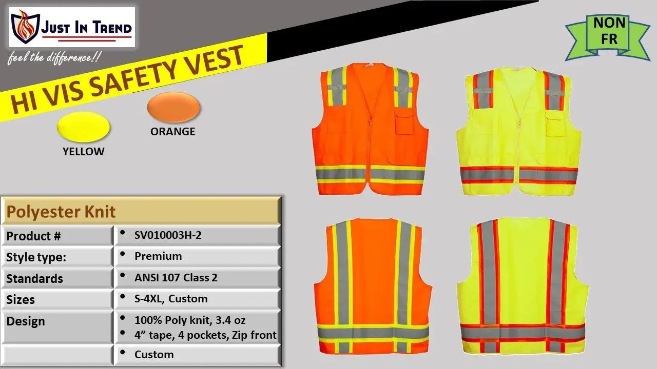 Premium High Visibility Hi Vis Safety Vest - Fluorescent - 100% Poly Knit by Just In Trend