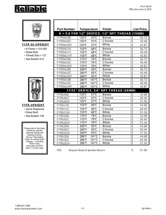 Fire Sprinkler Concealed K5.6 1/2" F4FR-NF | Reliable by Reliable Sprinkler