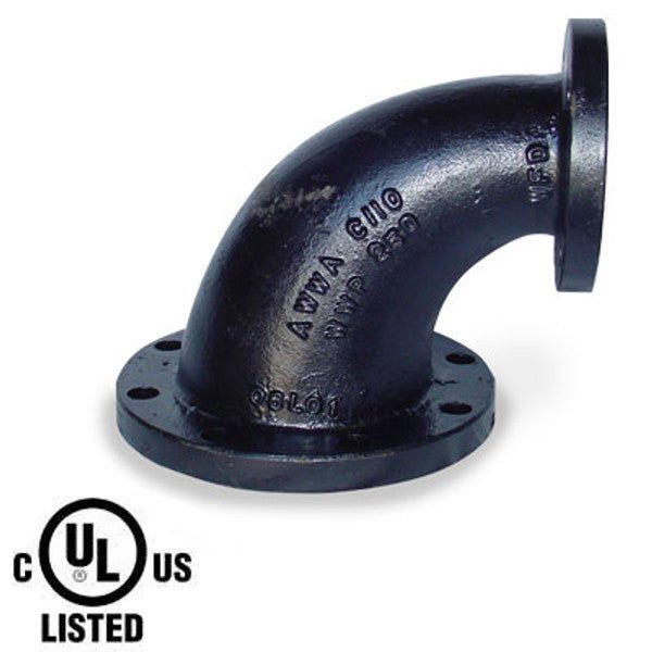 6" X 4" Black Cast Iron Flanged Reducing Elbow Fitting - Fire Protection Parts