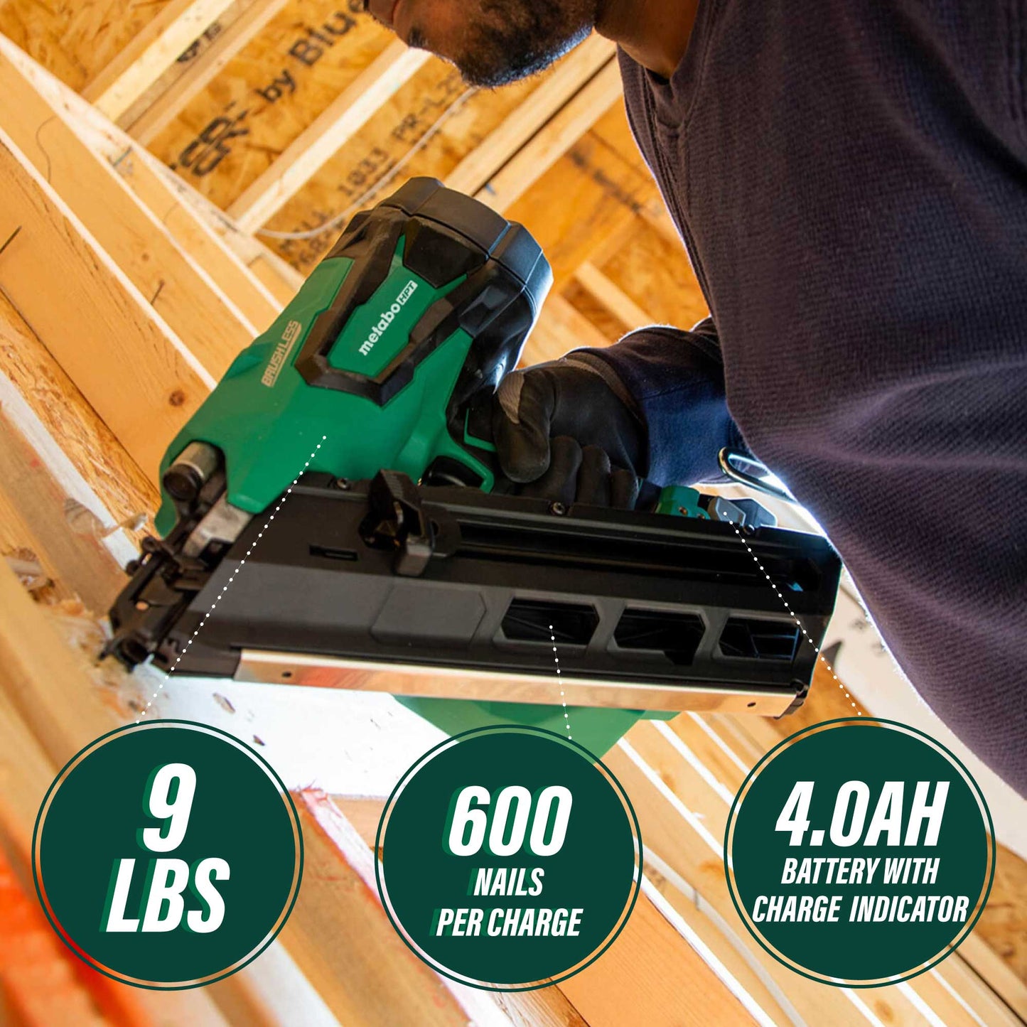 Metabo HPT NR1890DCSTM 18V MultiVolt Cordless 3-1/2" Paper Tape Framing Nailer