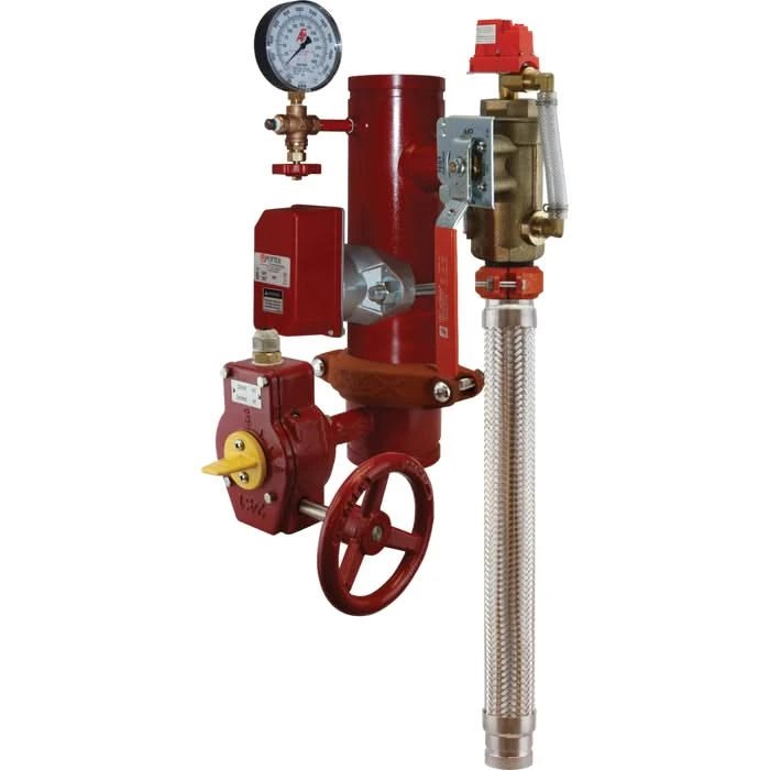 a red valve with a pressure gauge attached to it