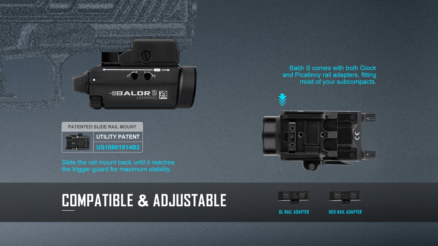 OLIGHT BALDRSBK Baldr S Rail Mounted Light 800 Lumens