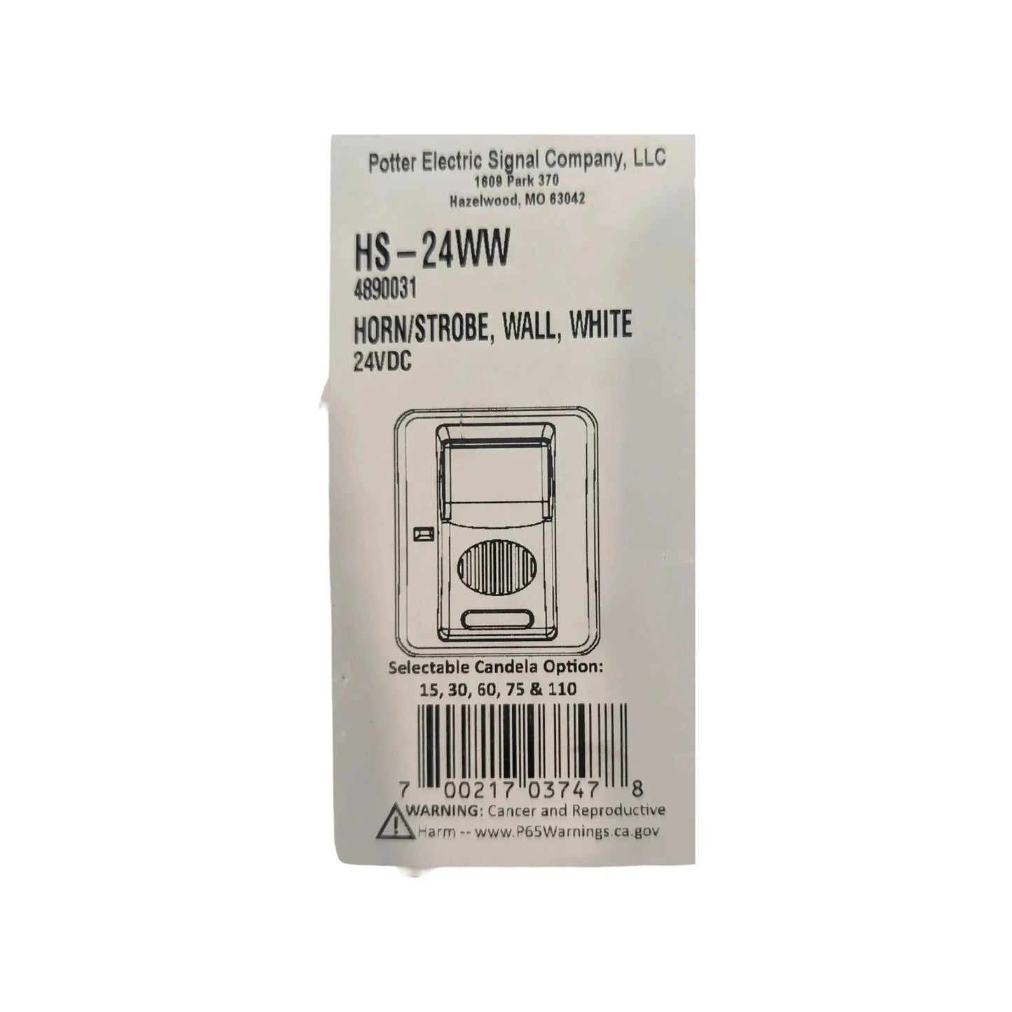Potter HS-24WW Selectable Candela Wall Mount Horn Strobe