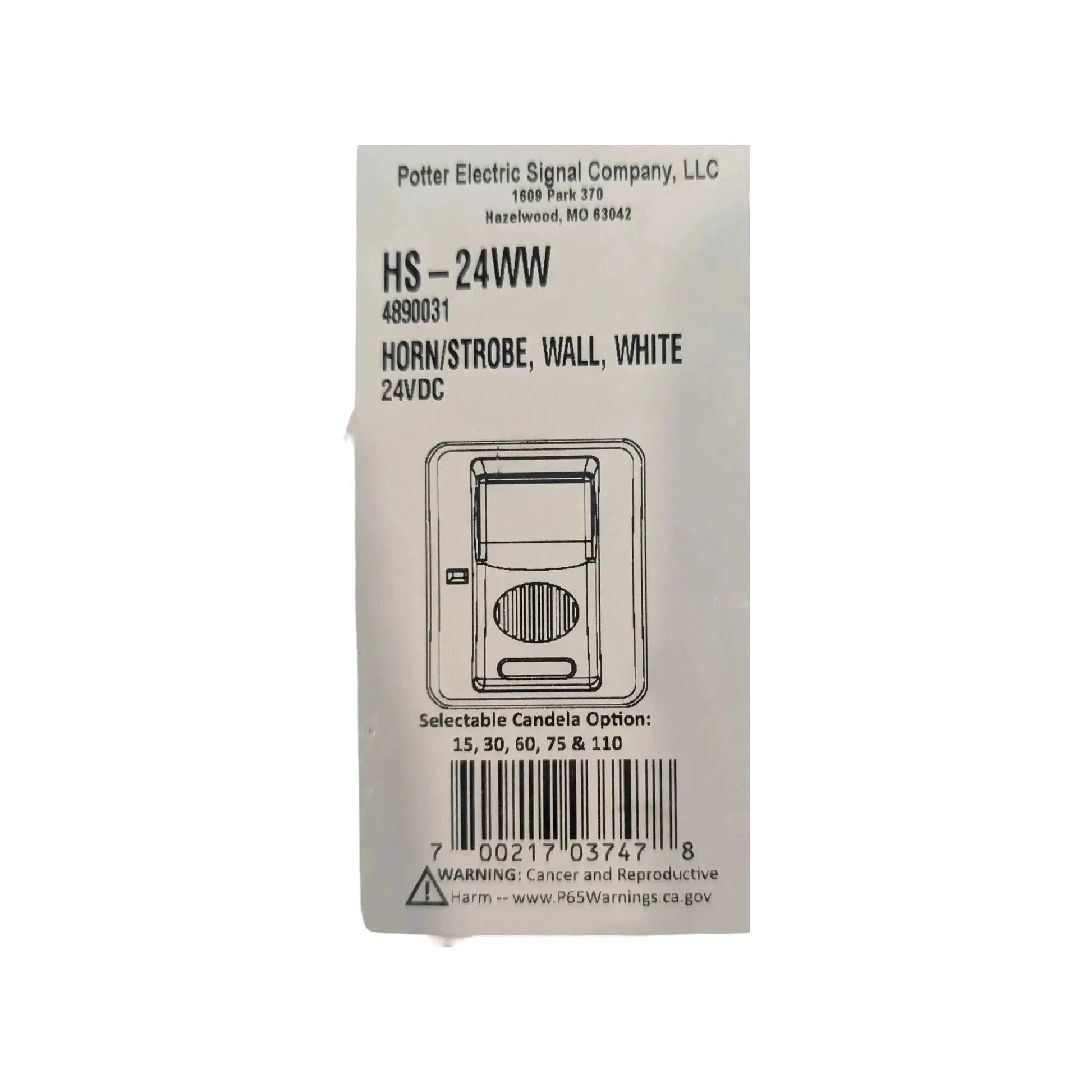 Potter HS-24WW Selectable Candela Wall Mount Horn Strobe