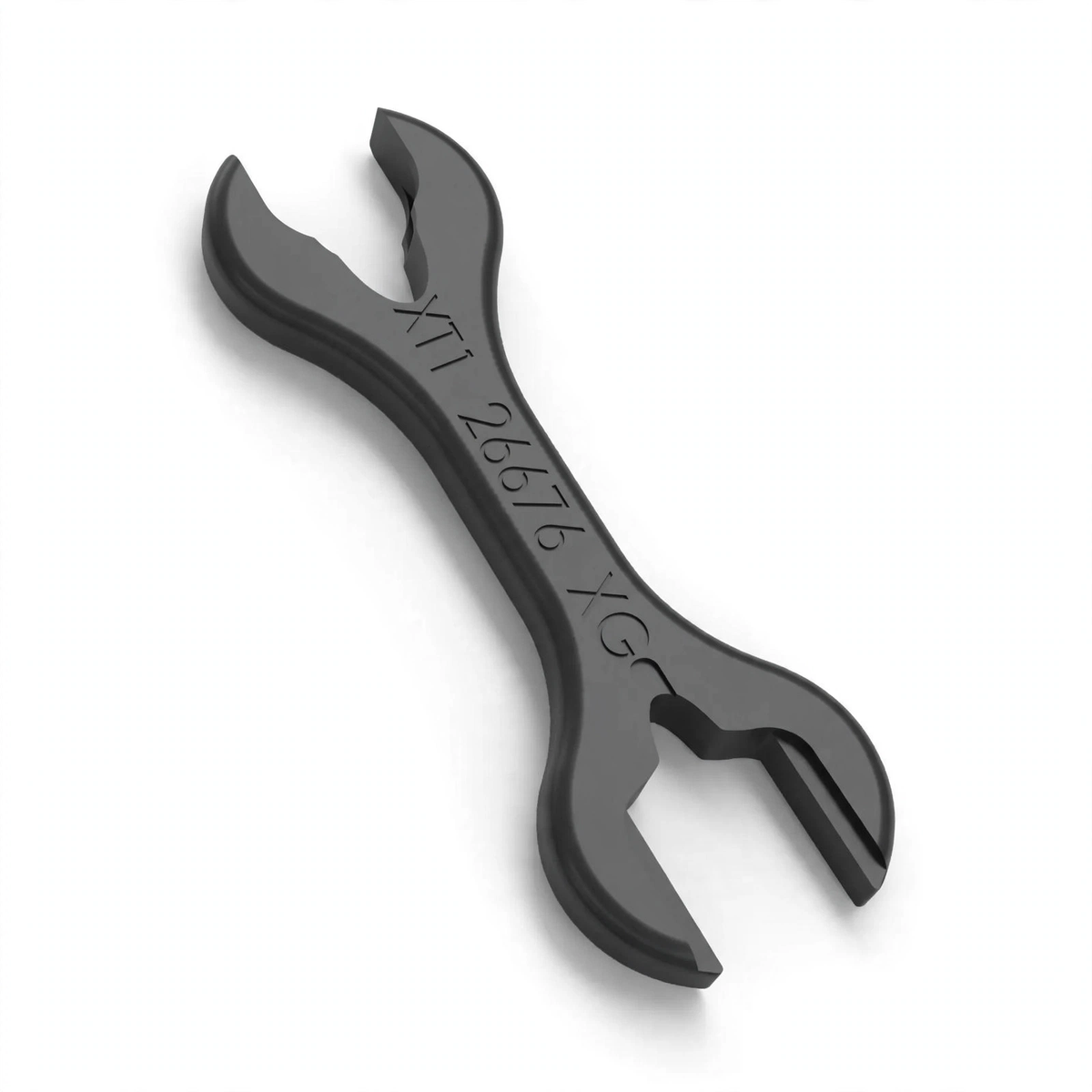 A black double-ended wrench tool with engraved markings 'XT1 2676 YG5' on a clean white background.