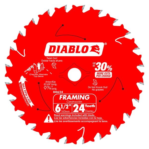 Diablo D0624A 6 - 1/2 in. 24 - Tooth Framing Saw Blade - Fire Protection Parts
