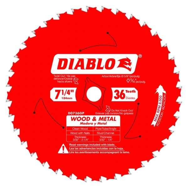 Diablo D0736GPA 7 - 1/4 in. x 36 Tooth Wood & Metal Carbide Saw Blade - Fire Protection Parts