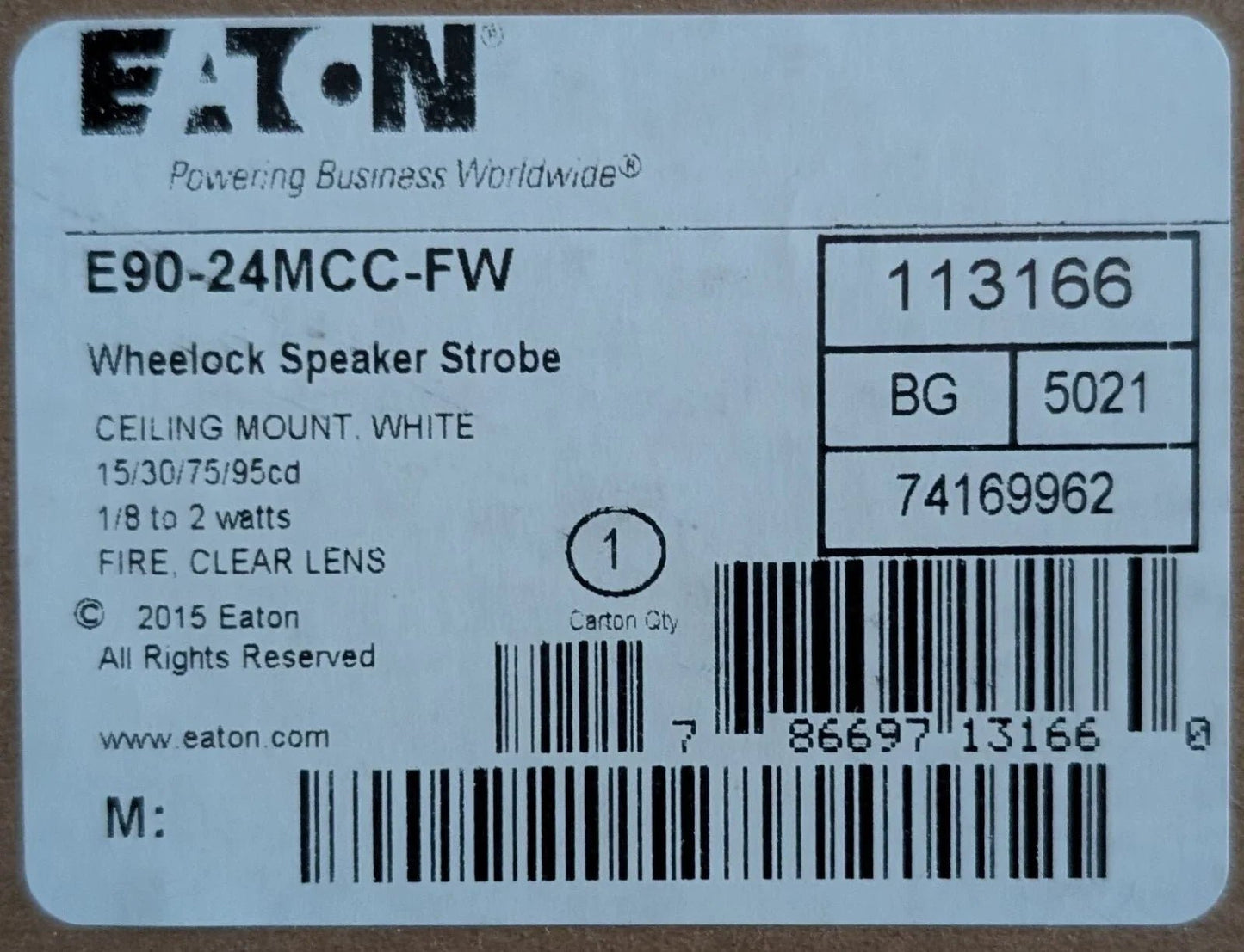 Eaton Wheelock E90 - 24MCC - FW Ceiling Mount Speaker Strobe - Fire Protection Parts