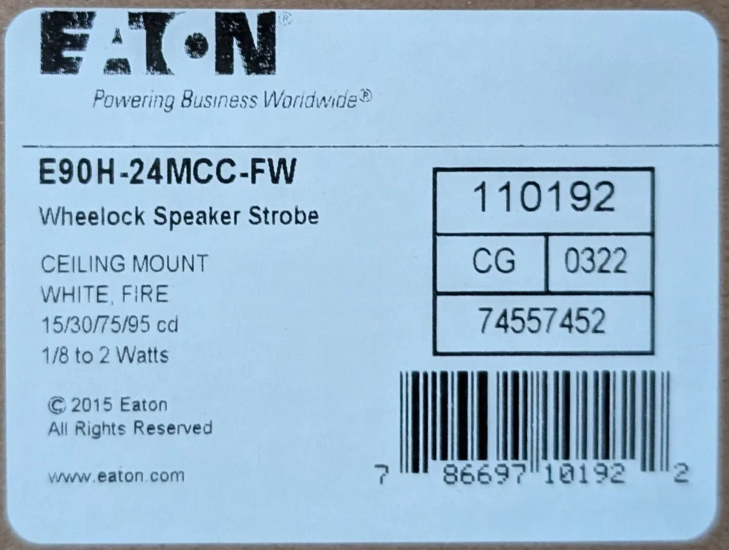 Eaton Wheelock E90H - 24MCC - FW Ceiling Mount Speaker Strobe - Fire Protection Parts