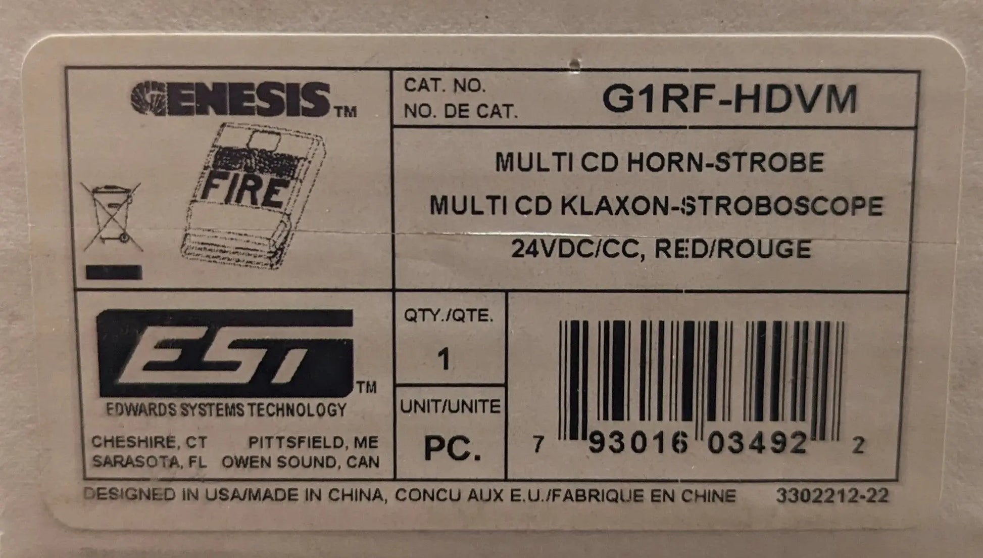 Edwards Genesis G1RF-HDVM Speaker Strobe by Fredland Supply Company