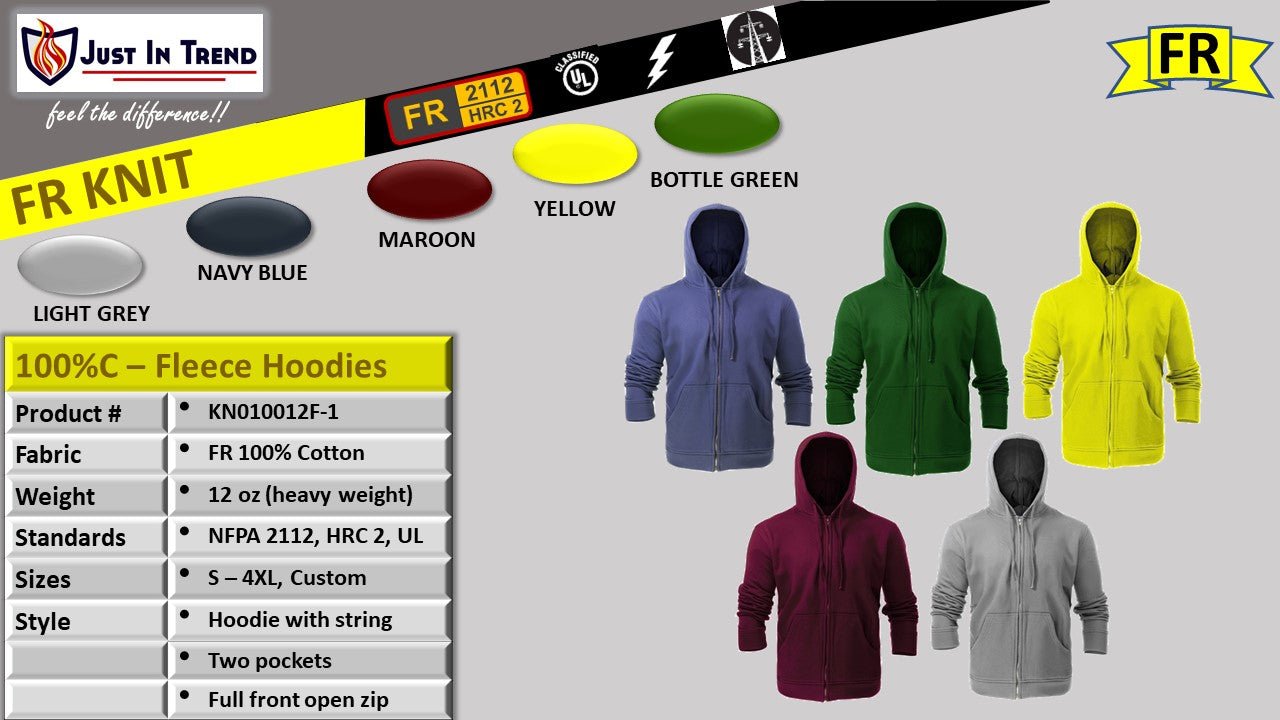 Flame Resistant Fleece Hoodies 100%C - 12 oz - Fire Protection Parts
