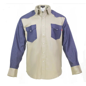 Flame Resistant FR Shirt - 88/12 - Western Style - Two Tone 7 oz  Just In Trend Fire Protection Parts Flame Resistant FR Shirt - 88/12 - Western Style - Two Tone 7 oz - Fire Protection Parts