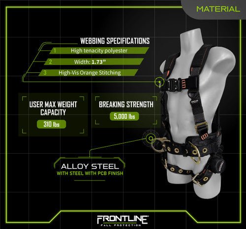 Frontline 100CTB Combat Construction Full Body Harness with Tongue Buckle Legs and Trauma Straps 3X/4X - Fire Protection Parts