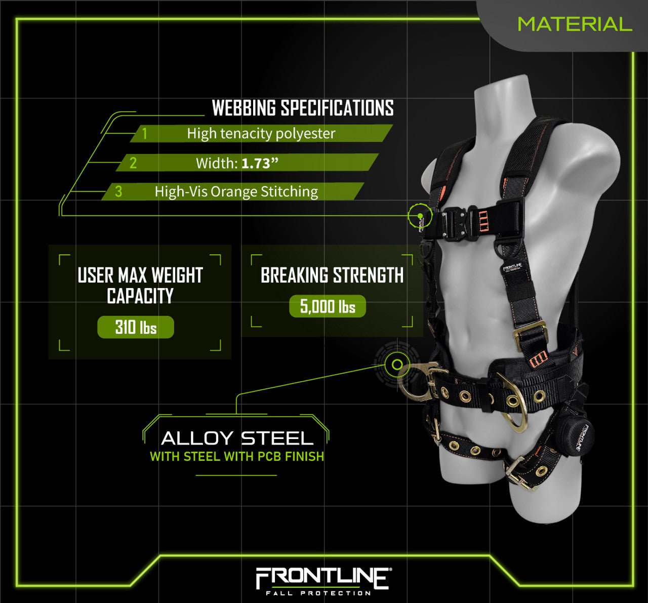 Frontline 100CTB Combat Construction Full Body Harness with Tongue Buckle Legs and Trauma Straps M/L - Fire Protection Parts