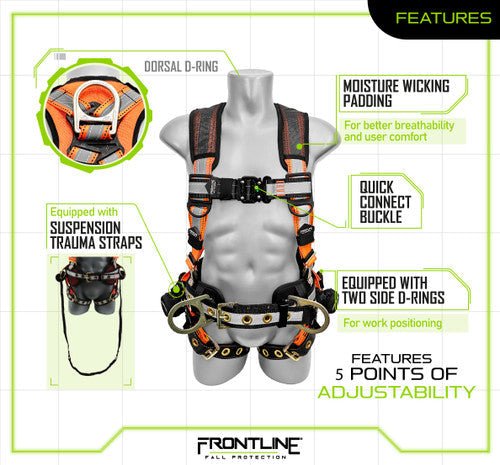 Frontline 100RCTB Combat Reflective Construction Full Body Harness with Tongue Buckle Legs and Trauma Straps 3X/4X - Fire Protection Parts
