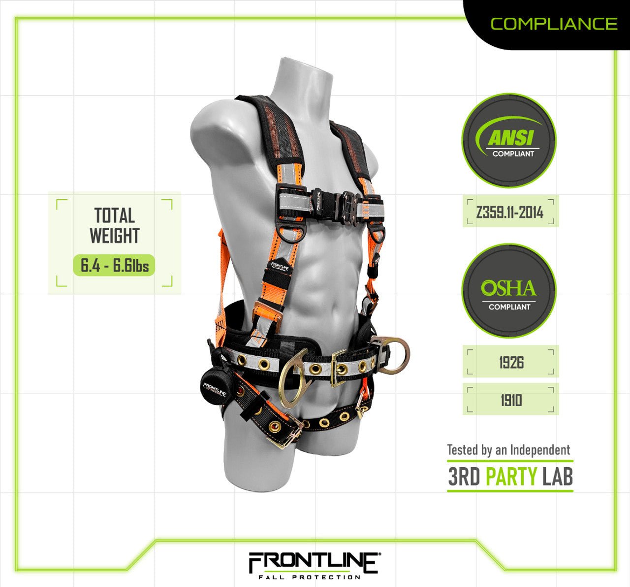 Frontline 100RCTB Combat Reflective Construction Full Body Harness with Tongue Buckle Legs and Trauma Straps 3X/4X - Fire Protection Parts