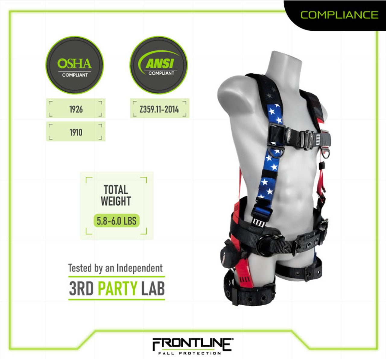 Frontline 110CTB - AM American Style Full Body Harness with Aluminum Hardware and Suspension Trauma Straps M/L - Fire Protection Parts