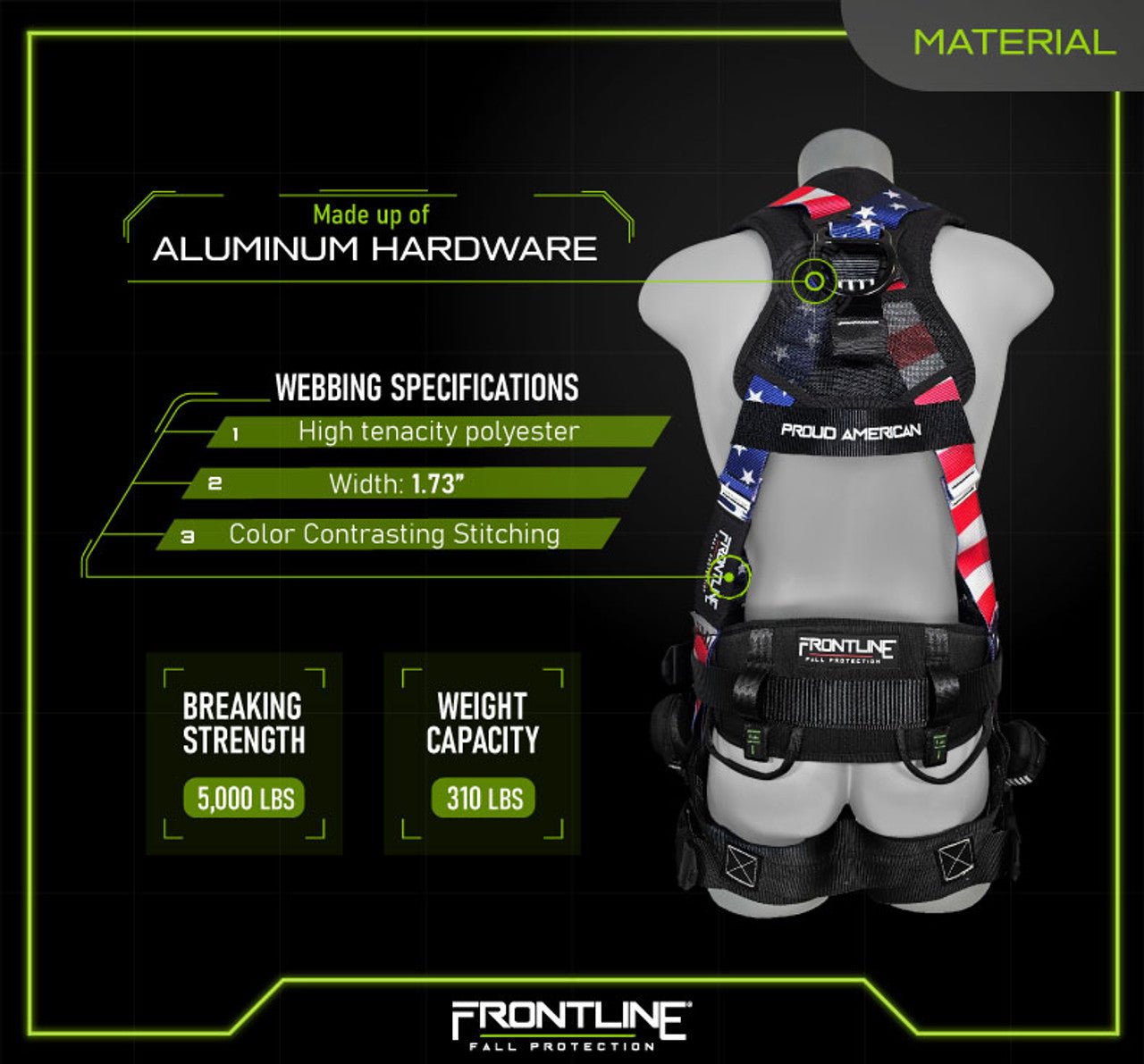 Frontline 110CTB - AM American Style Full Body Harness with Aluminum Hardware and Suspension Trauma Straps M/L - Fire Protection Parts
