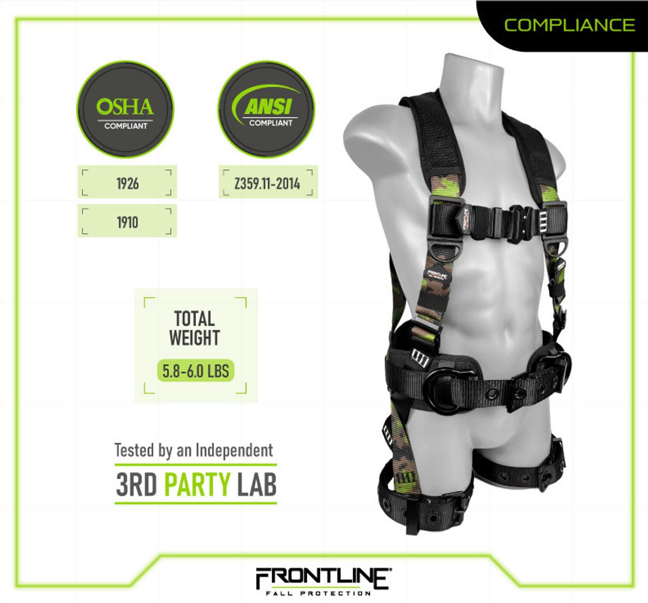 Frontline 110CTB - CF Camouflage Full Body Harness with Aluminum Hardware and Suspension Trauma Straps M/L - Fire Protection Parts