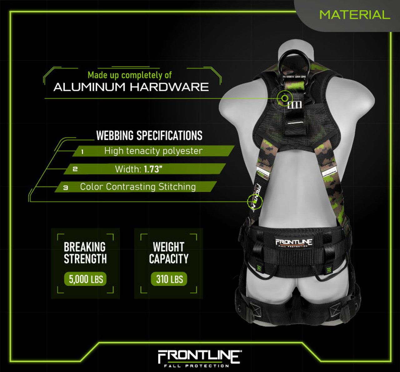 Frontline 110CTB - CF Camouflage Full Body Harness with Aluminum Hardware and Suspension Trauma Straps M/L - Fire Protection Parts