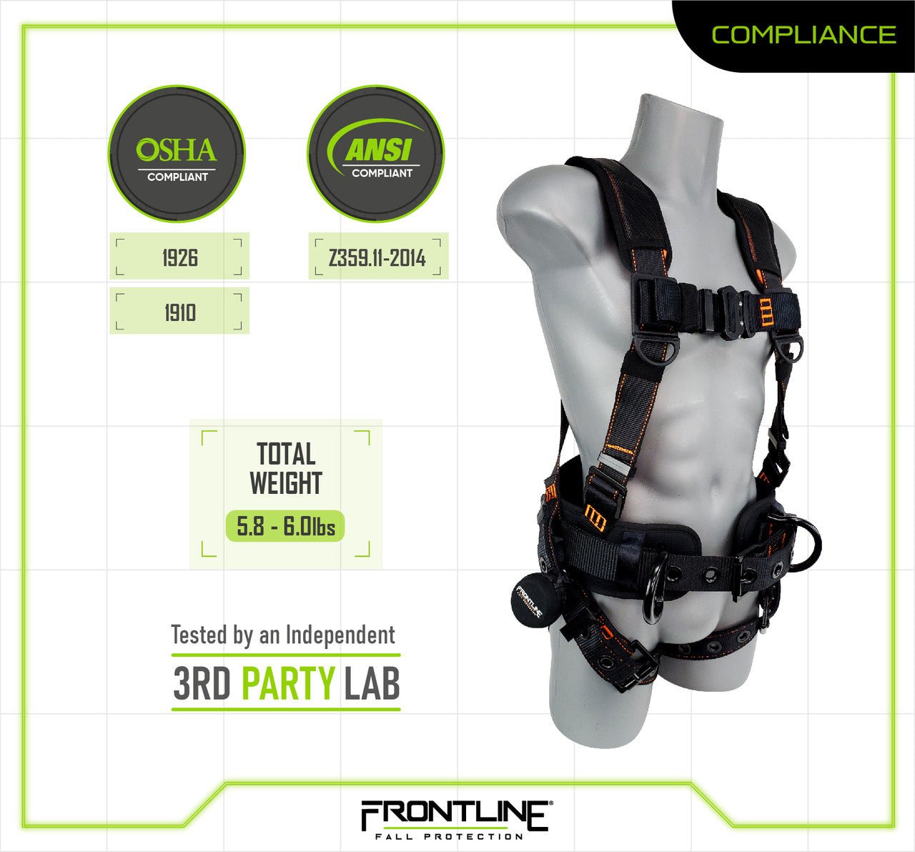 Frontline 110CTB Combat Lite Full Body Harness all Aluminum Hardware and Suspension Trauma Straps M/L - Fire Protection Parts