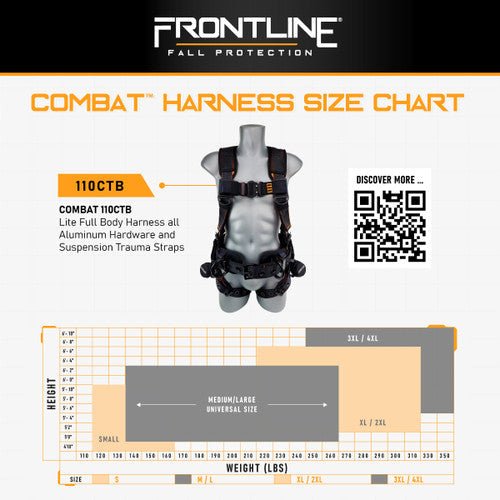Frontline 110CTB Combat Lite Full Body Harness all Aluminum Hardware and Suspension Trauma Straps XL/2X - Fire Protection Parts